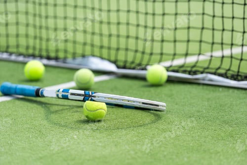 Preview: Close up Tennis racket and ball