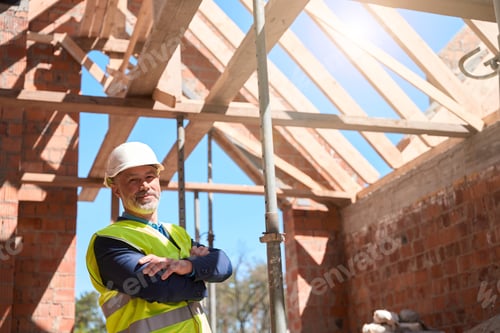 Preview: Confident man building constructor standing with folded on chest hands