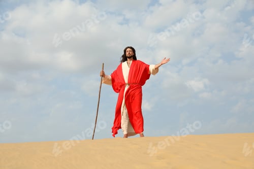 Preview: Jesus Christ walking with stick in desert