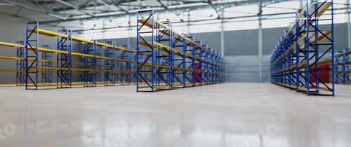 Preview: New empty warehouse for rent. Industrial storehouse, storage system