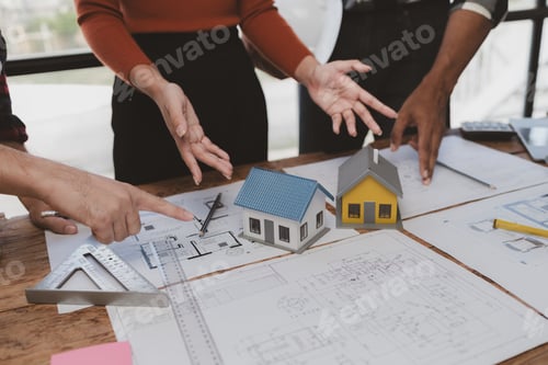 Preview: Group architects and engineers build houses and conference buildings together to design and build st