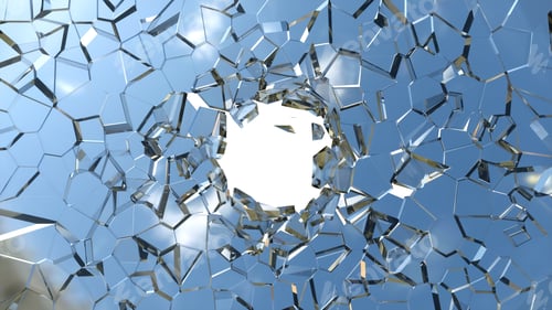Preview: Sharp pieces of blue shattered glass and hole