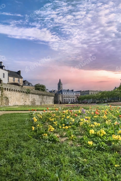 Preview: Vannes, beautiful city in Brittany, old half-timbered houses in the ramparts garden