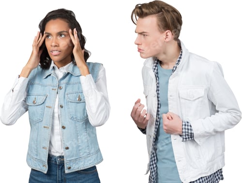 Preview: two images of a woman and a man looking at each other