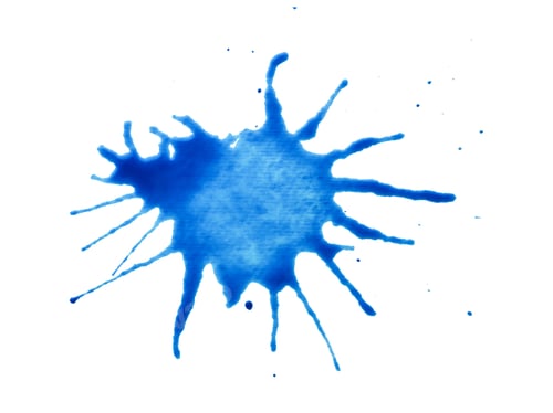 Preview: Blue watercolor brush stroke or stain with blot and splash isolated on white background with clippin