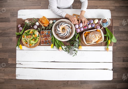Preview: For a table set with food, Easter holiday.