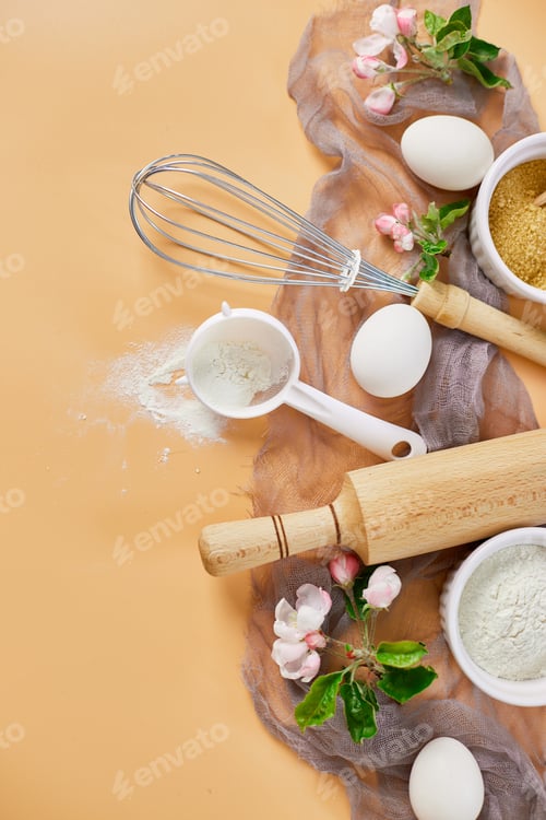 Preview: Bakery or cooking frame, ingredients, kitchen items for pastry