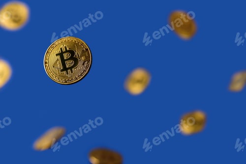 Preview: Bitcoins levitation on blue