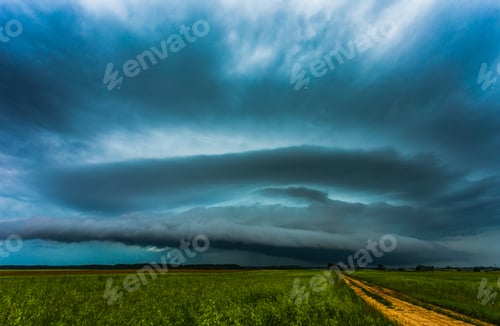 Preview: Severe supercell storm clouds, landscape with storm clouds