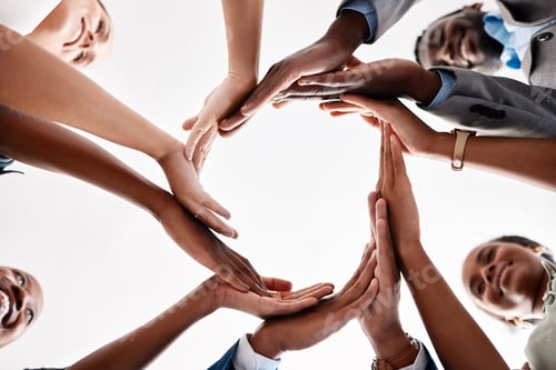 Preview: Diversity, circle hands and teamwork collaboration for success goal, and motivation and global comp