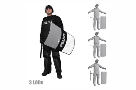 Preview: Rigged Riot Police Officer with Shield and Baton