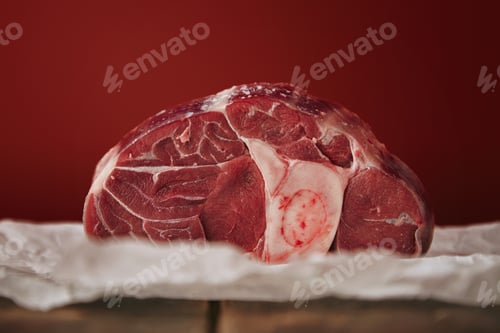 Preview: Closeup presentetion raw angus leg steak craft paper