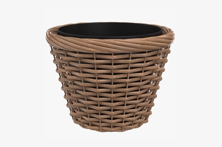 Preview: Empty Pot, Woven Cylindrical Basket with Dark Lining and Decorative Rim