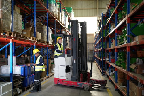 Preview: Warehouse Industrial supply chain and Logistics Companies inside. Warehouse workers checking the inv