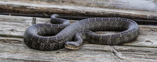Preview: Northern water snake laying on an old wooden dock.