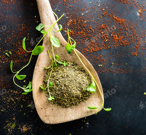 Preview: wooden spoons with spices and herbs