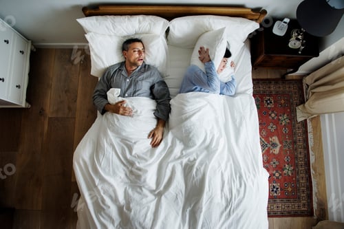 Preview: Interracial couple on the bed man snoring and disrupting woman