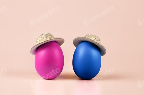 Preview: The idea of home delivery of purchases for Easter, on a yellow background