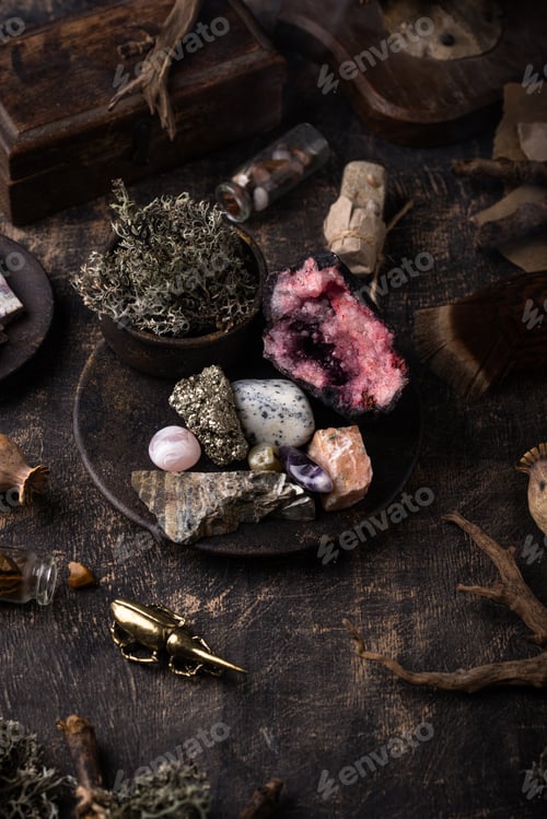 Preview: Esoteric magical background with crystal.