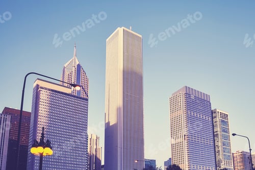 Preview: Color toned skyscrapers in Chicago downtown, USA