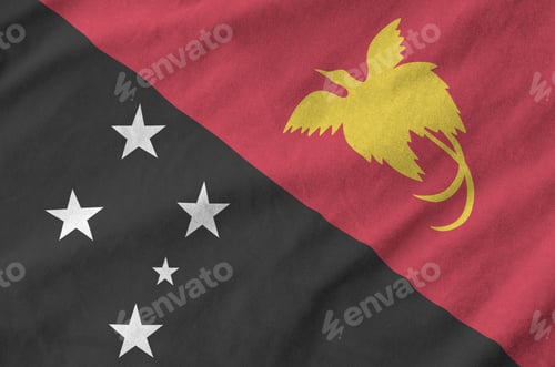 Preview: Papua New Guinea flag depicted on folded wavy fabric of old cloth