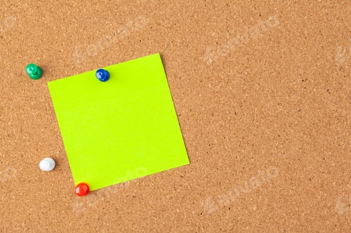 Preview: note paper pined on brown cork board background