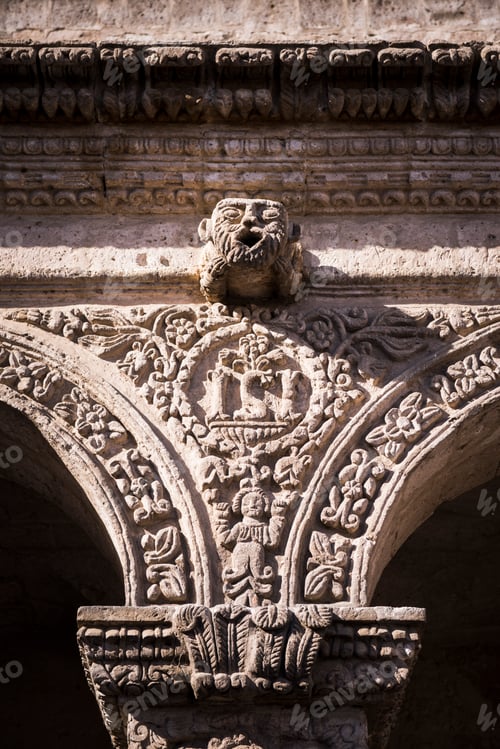 Preview: Ornate stone carving at Iglesia (church) de la Compania de Jesus, Arequipa, Peru, South America