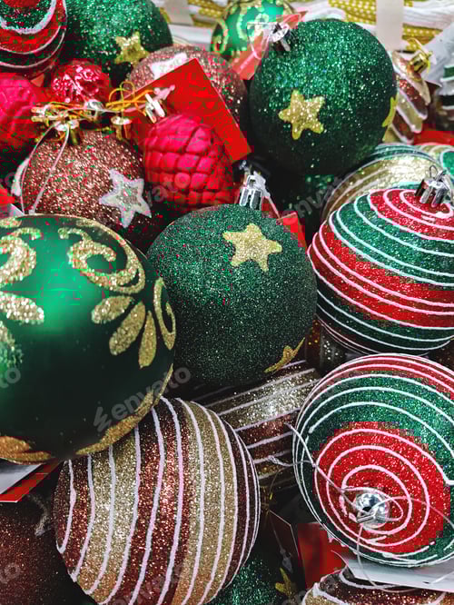 Preview: Christmas pattern of decorative Christmas baubles full-frame background