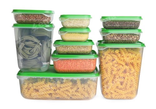 Preview: Plastic containers filled with food products isolated on white