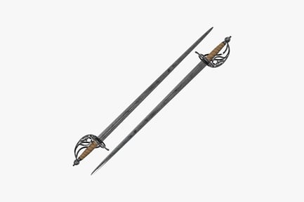 Preview: Curved sword with ornate hilt and dual secondary blades