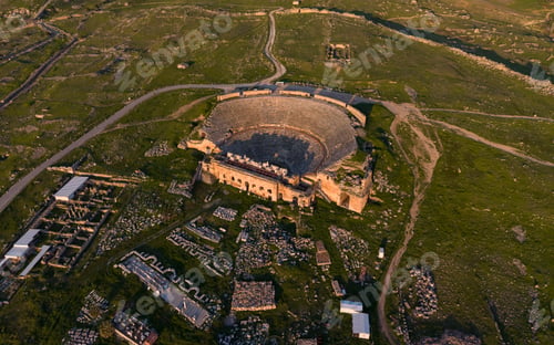 Preview: Aerial View of Hierapolis Ancient City and Pamukkale Travertines in Denizli Turkey