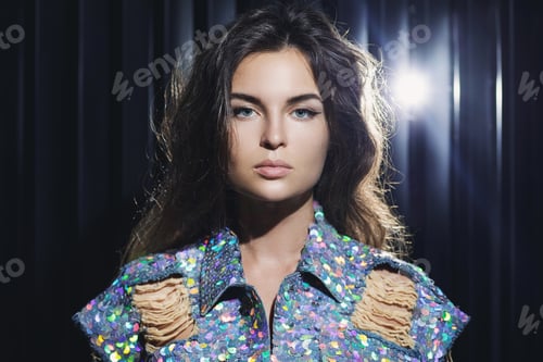 Preview: Sexy woman wearing stylish shimmering jacket covered with a lot of sequins