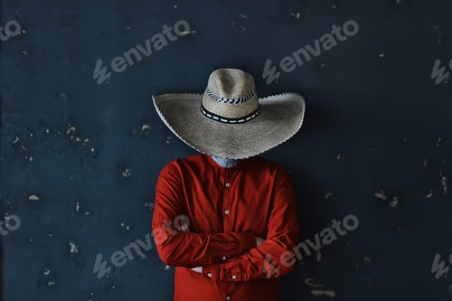 Preview: Stern Cowboy In A Hat With Brim, Straw, Retro Vintage Style, Angry Man Wild West Western