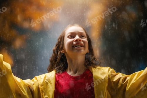 Preview: girl in the rain on an autumn walk
