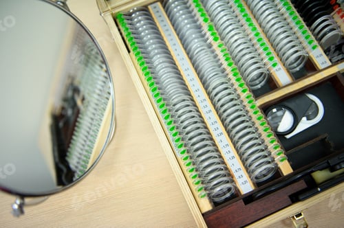 Preview: The concept of ophthalmology. The plates contain concave lenses, convex lenses, cylindrical lenses