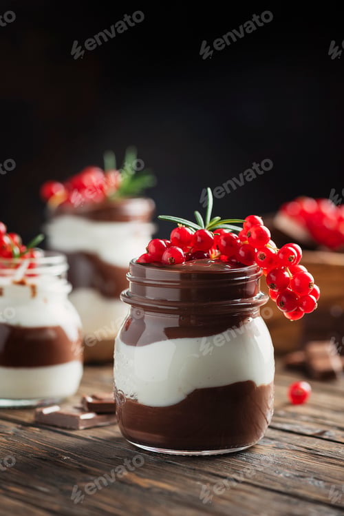 Preview: dessert with white and dark chocolate cream