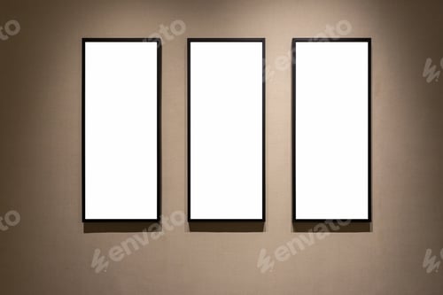 Preview: three blank frames on a wall with wallpaper