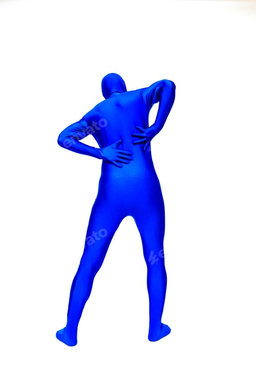 Preview: Mysterious blue man in blue suit has back pain