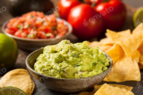 Preview: Green Homemade Guacamole with Tortilla Chips