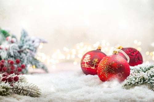 Preview: Christmas decorations on snow