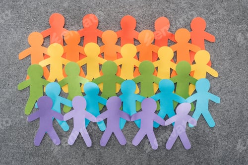 Preview: colorful paper cut figures of lgbt pride on grey background, lgbt concept