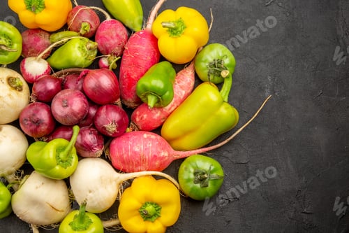 Preview: top view fresh vegetables on the dark background meal ripe salad meal healthy life diet food