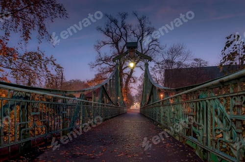Preview: Beautiful shot of the Green Bridge in Opole, Poland in the evening