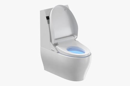 Preview: Sleek White Toilet with Open Seat and Bidet Features
