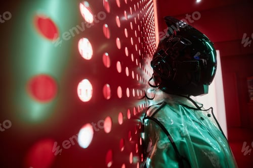 Preview: Futuristic person wearing black robot mask