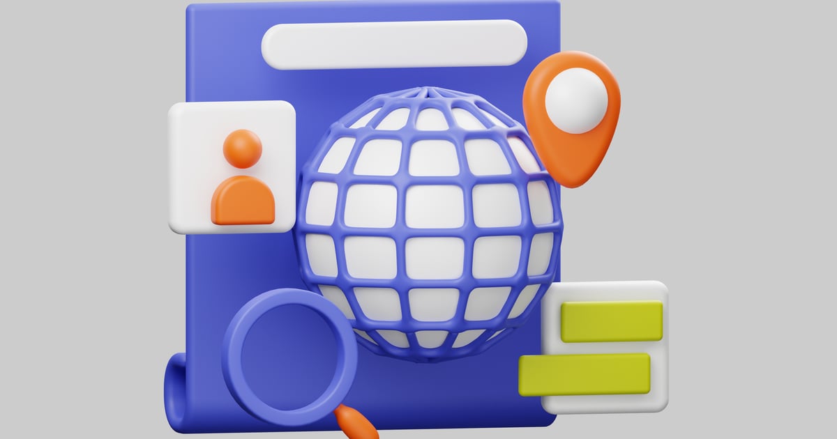 Abstract graphic with a blue rectangle, sphere, oval, and other ...
