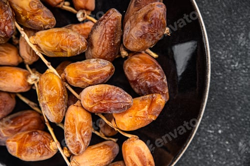 Preview: date branch dried fruit fresh appetizer food snack on the table copy space food background rustic