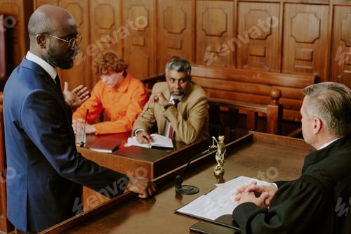 Preview: Black Young Adult Man Defending Multiethnic Defendant during Court Trial