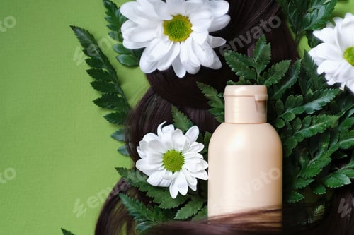 Preview: Haircare Bottle with Flowers and Brown Hair