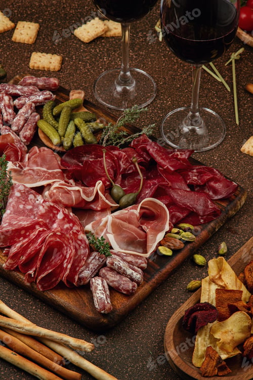 Preview: Delicious Meat and Cheese Board with Wine